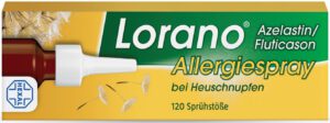 Lorano® Azelastin/Fluticason Allergiespray bei Heuschnupfen, 137 Mikrogramm / 50 Mikrogramm pro Sprühstoß Nasenspray, Suspension, (120 Sprühstöße) 23 g*