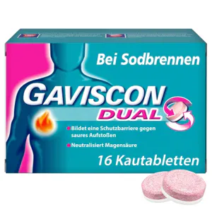 Gaviscon Dual Waldfruchtgeschmack 250 mg / 106,5 mg / 187,5 mg Kautabletten, 16 Stück
